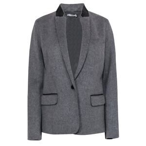 Vince NWOT Grey Buttoned Wool Blend Leather Trim Collar Button Blazer Size 10